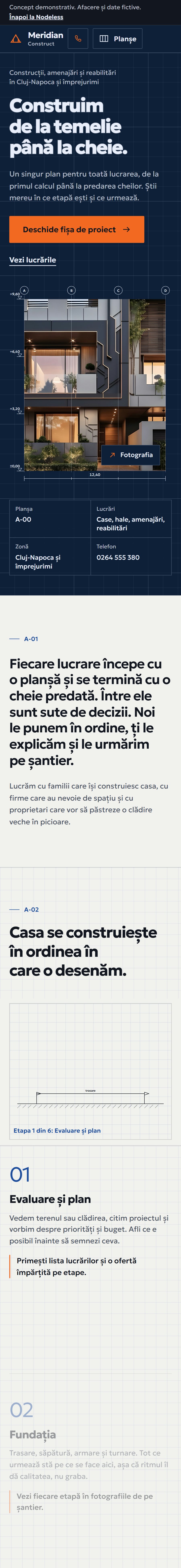 Site-ul Meridian Construct pe telefon